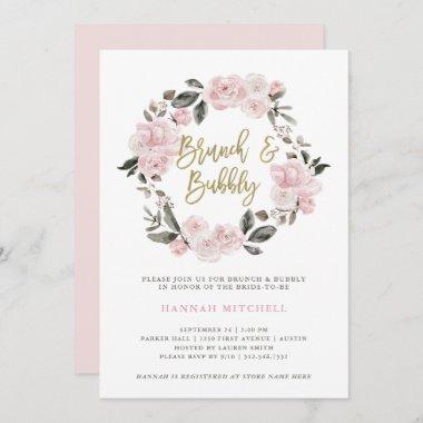 Vintage Floral Blush Watercolor Brunch and Bubbly Invitations