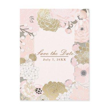 Vintage Floral Botanical Pink & Gold Save the Date Announcement PostInvitations