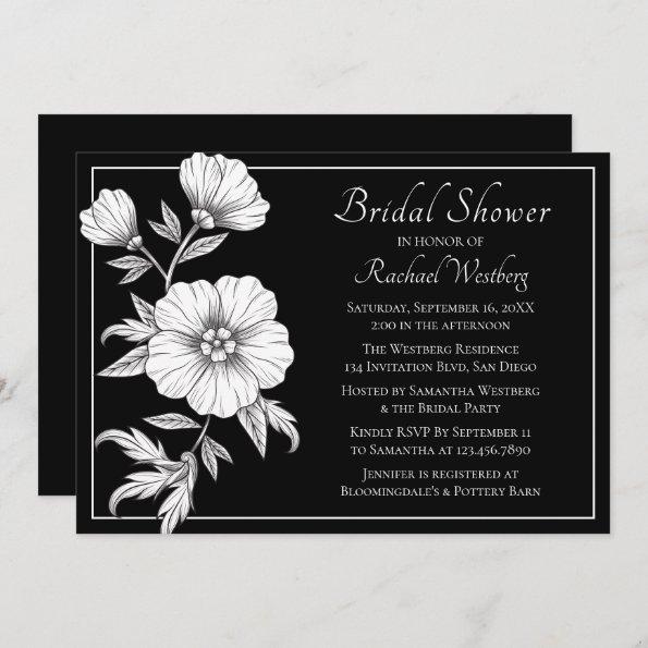Vintage Floral Bridal Shower Black White Wedding Invitations