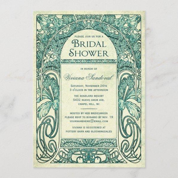 Vintage Floral Bridal Shower Invitations Turquoise