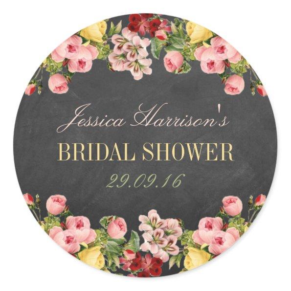 Vintage Floral Chalkboard Bridal Shower Classic Round Sticker