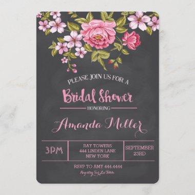 Vintage Floral Chalkboard Bridal Shower Invitations