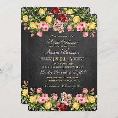 Vintage Floral Chalkboard Bridal Shower Invitations