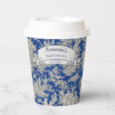 Vintage floral dark blue toile de jouy shower paper cups