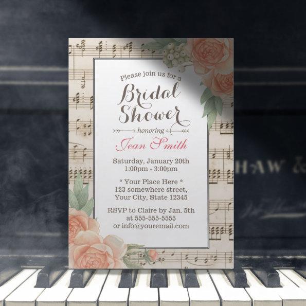 Vintage Floral Elegant Musical Bridal Shower Invitations