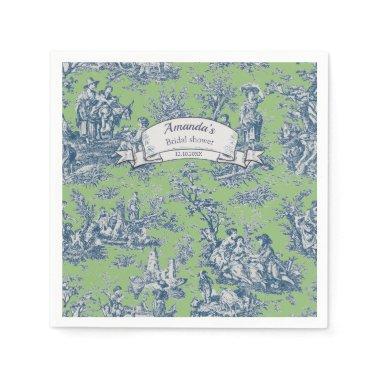 Vintage floral green blue toile de jouy shower napkins