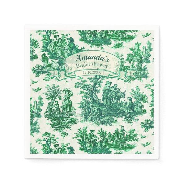 Vintage floral green toile jouy , Napkins