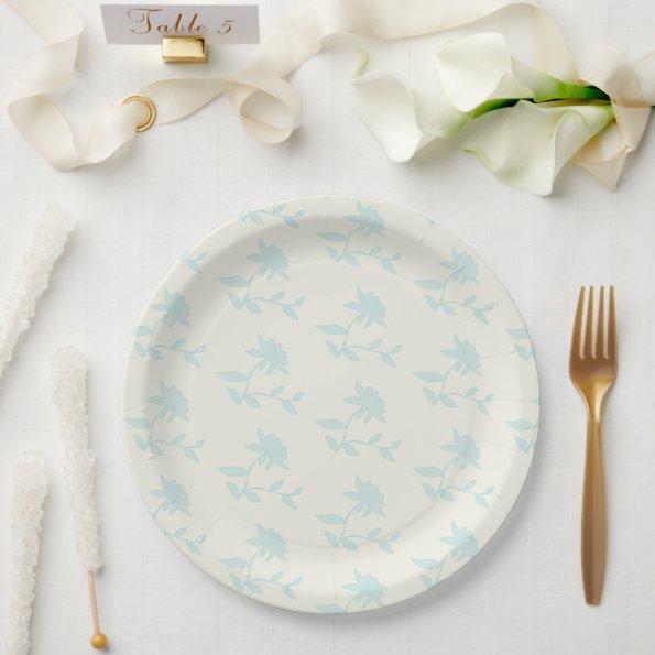 Vintage Floral Light Blue And Cream Pattern Paper Plates
