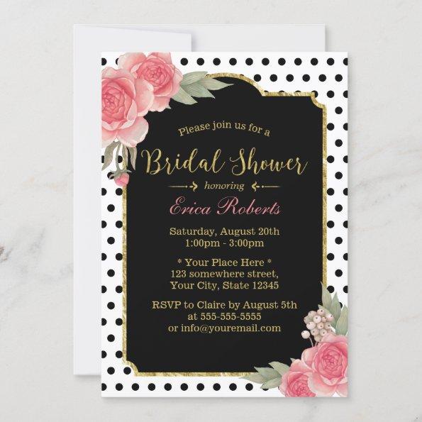 Vintage Floral Modern Polka Dots Bridal Shower Invitations