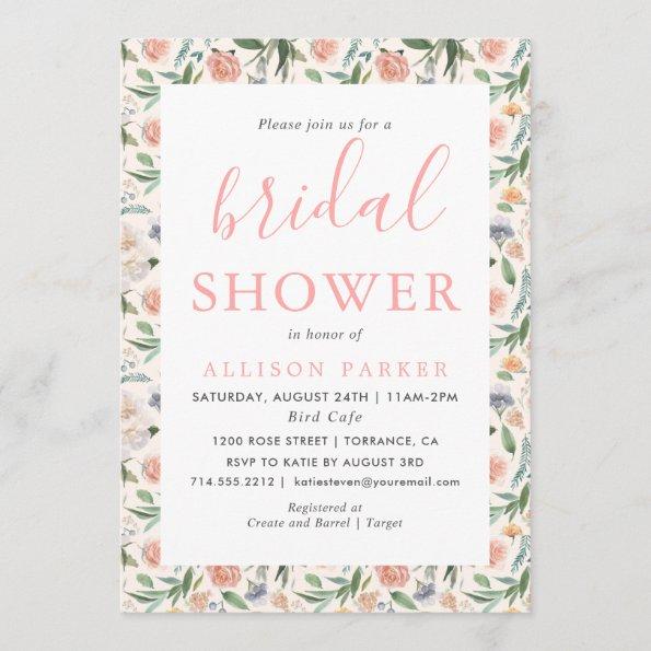 Vintage Floral Pattern Bridal Shower Invitations