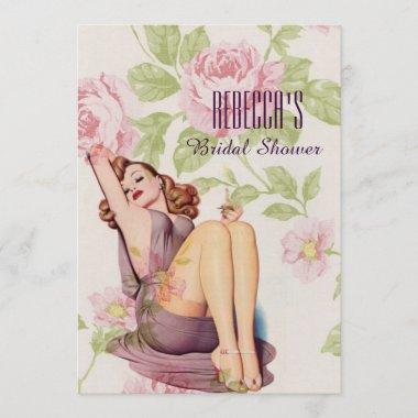 vintage floral pin up girl retro bridal shower Invitations