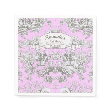 Vintage floral pink toile de jouy Bridal shower Napkins