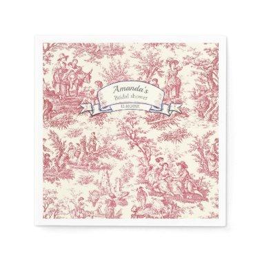Vintage floral red toile de jouy napkins