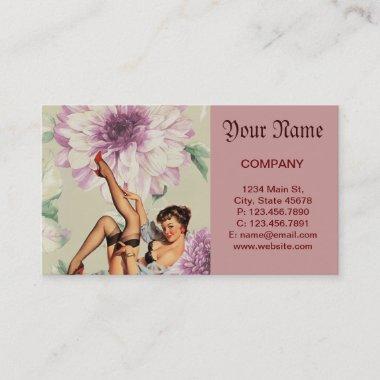 vintage floral retro pin up girl business Invitations