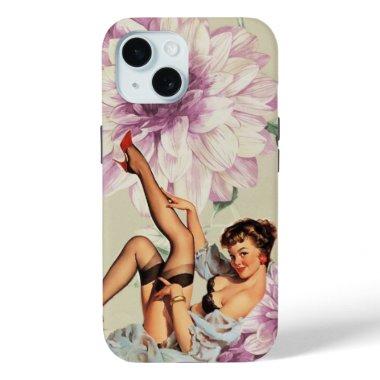 vintage floral retro pin up girl iPhone 15 case