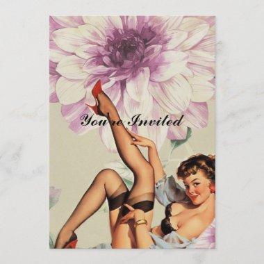 vintage floral retro pin up girl Invitations
