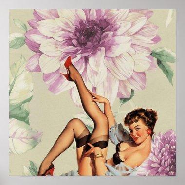 vintage floral retro pin up girl poster