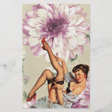 vintage floral retro pin up girl stationery