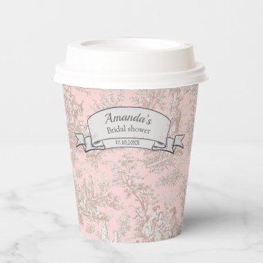Vintage floral rose gold toile de jouy shower paper cups