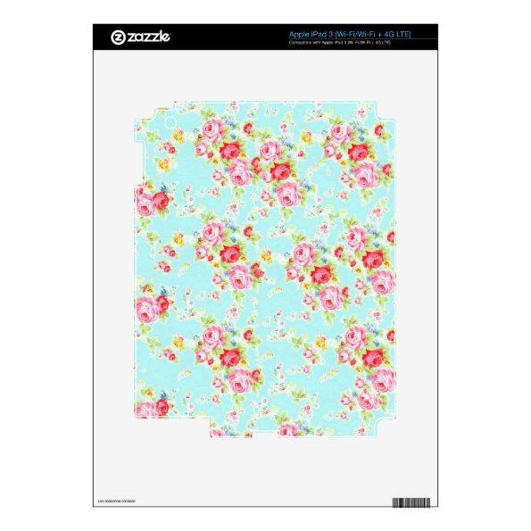 Vintage floral roses blue shabby chic rose flowers iPad 3 skin