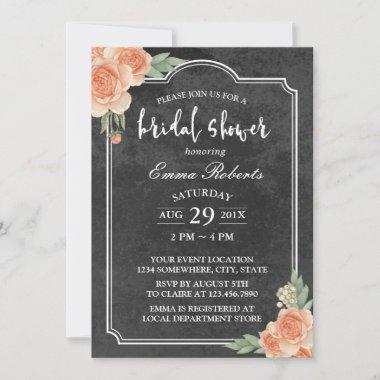 Vintage Floral Rustic Chalkboard Bridal Shower Invitations