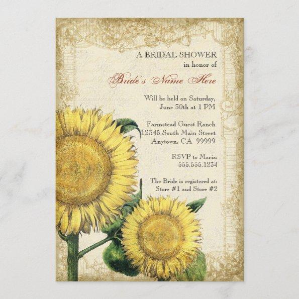 Vintage Floral Sunflowers - Autumn Fall Wedding Invitations
