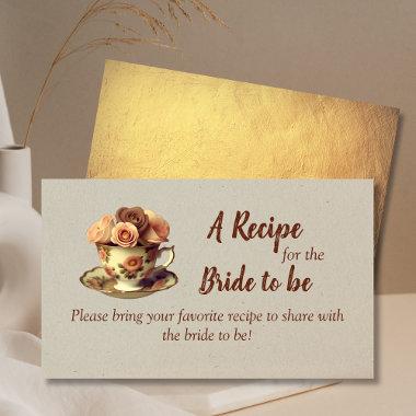 Vintage Floral Tea Party Bridal Shower Recipe Enclosure Invitations