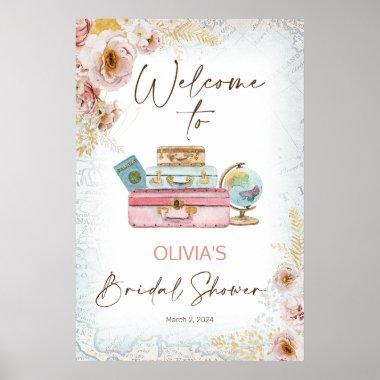 Vintage Floral Traveling Bridal Shower Welcome Poster