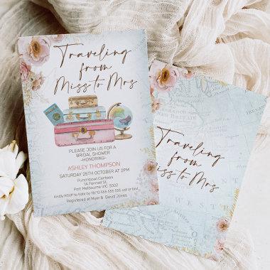 Vintage Floral Traveling Miss to Mrs Bridal Shower Invitations