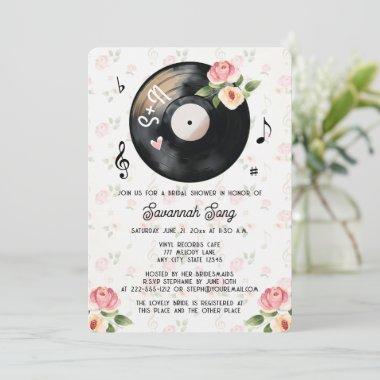 Vintage Floral Vinyl Record Bridal Shower Invitations