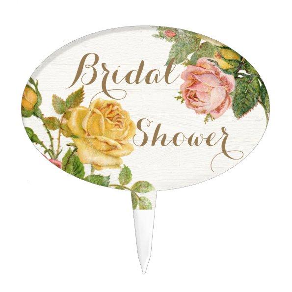Vintage Floral Whitewash Spring Bridal Shower Cake Topper