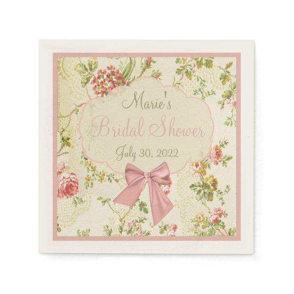 Vintage Floral with Peach Bow Bridal Shower Napkins