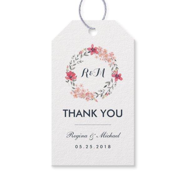 Vintage Floral Wreath Wedding Thank You Gift Tag