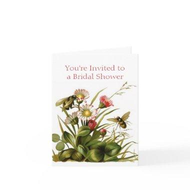 Vintage Flowers and Bees Bridal Shower Invitations