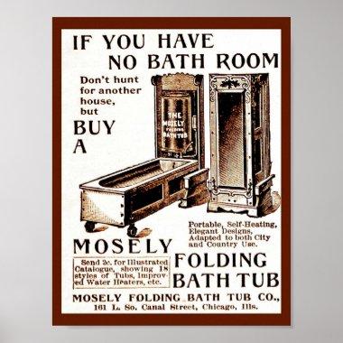 Vintage Folding Bath Tub (Self Heated!) Ad copy Poster