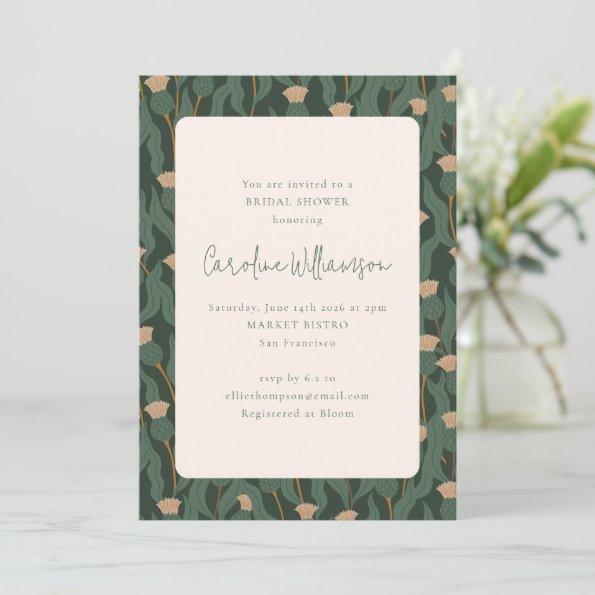 Vintage Forest Green Blush Floral Bridal Shower Invitations