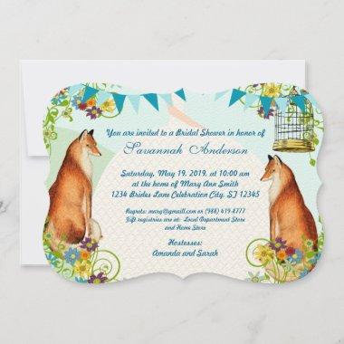 Vintage Fox Bunting Garden Bridal Shower Invites