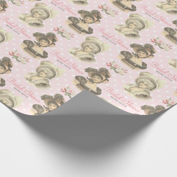 Vintage French Bridal Shower Pink Roses Custom Wrapping Paper