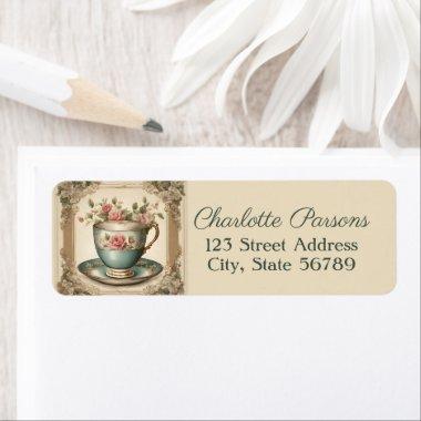 Vintage French Country Tea Cup Floral Address Label