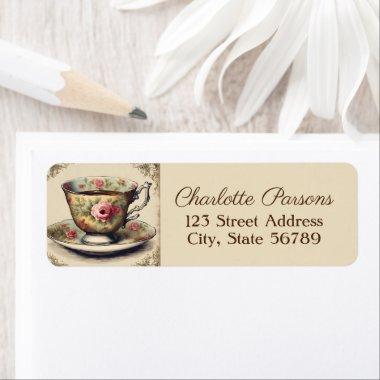 Vintage French Country Tea Cup Floral Address Label