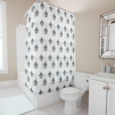 Vintage French Ephemera B & W Fleur De Lis Shower Curtain