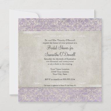 Vintage French Lace Elegant Lavender Cream Wedding Invitations