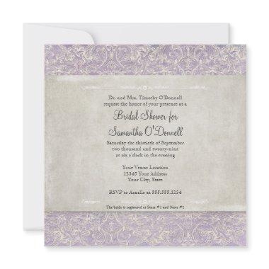 Vintage French Lace Elegant Lavender Cream Wedding Invitations