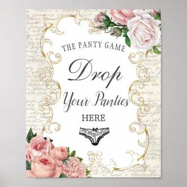 Vintage French Pink Roses Drop Panty Shower Game Poster