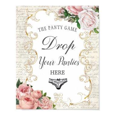 Vintage French Pink Roses Drop Panty Shower Game Poster