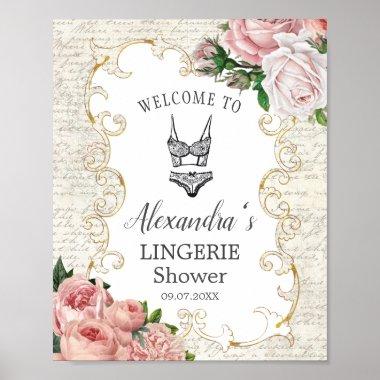 Vintage French Pink Roses Lingerie Shower Welcome Poster