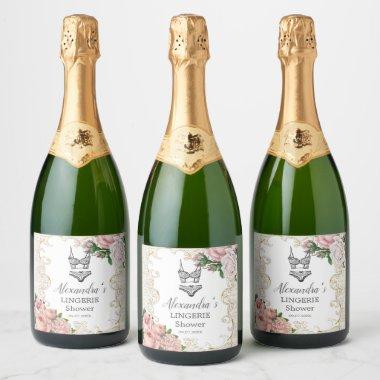 Vintage French Roses Lingerie Bridal Shower Favor Sparkling Wine Label