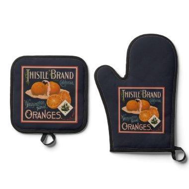 Vintage Fruit Label Washington Navel Oranges Oven Mitt & Pot Holder Set