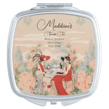 Vintage Garden Floral Time for Tea Bridal Shower Compact Mirror