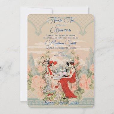 Vintage Garden Floral Time for Tea Bridal Shower Invitations